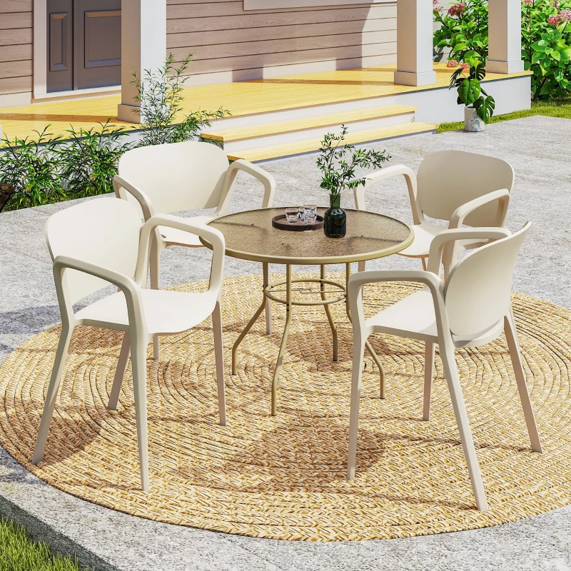Outsunny Gartenstuhl 4er Set wetterfest Gartenstühle aus Kunststoff Stapelstuhl mit Armlehne Rückenlehne bis 120 kg belastbar