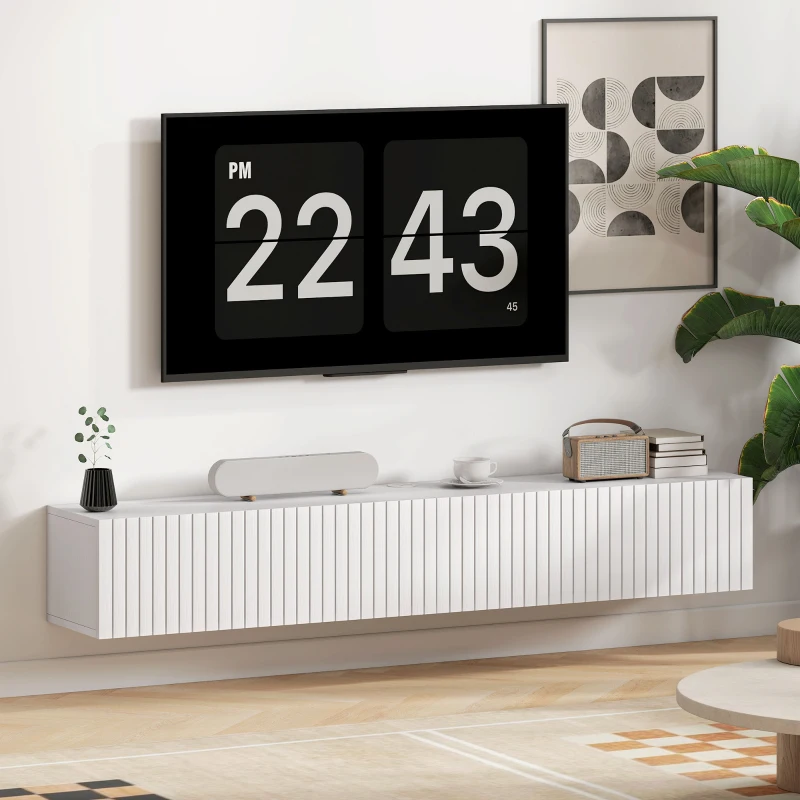 HOMCOM Mobile TV sospeso per TV fino 183 cm con 2 ante ribaltabili, 140x25x22 cm, bianco