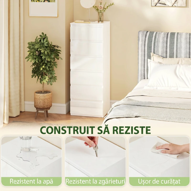 HOMCOM Comodă Modernă cu 6 Sertare, Alb