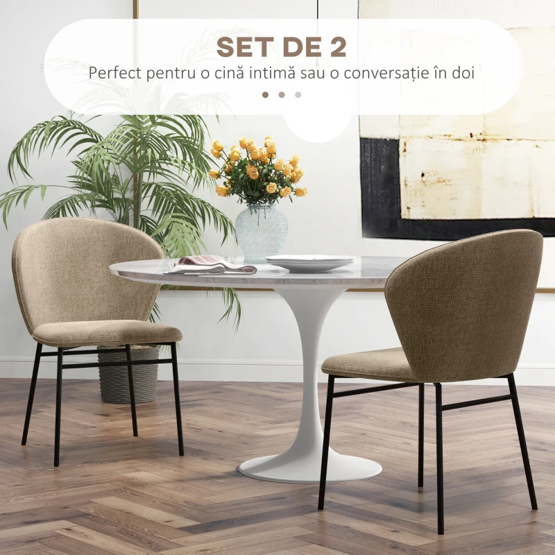 HOMCOM Scaun de masă, Design contemporan și elegant, Material textil cu efect de in, Oțel, 52 x 55 x 80 cm,  Maro deschis