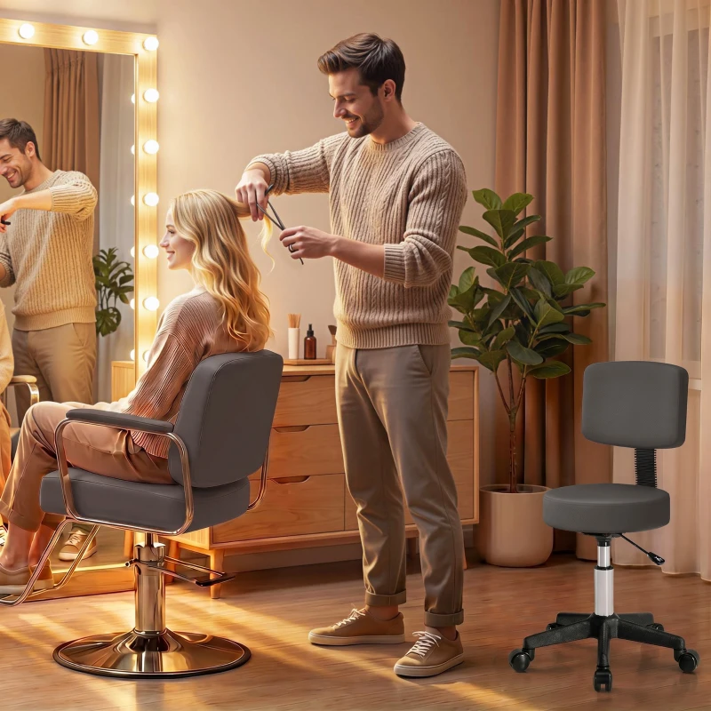 HOMCOM Tabouret massage a roulettes reglable en hauteur pivotant avec dossier ergonomique gris