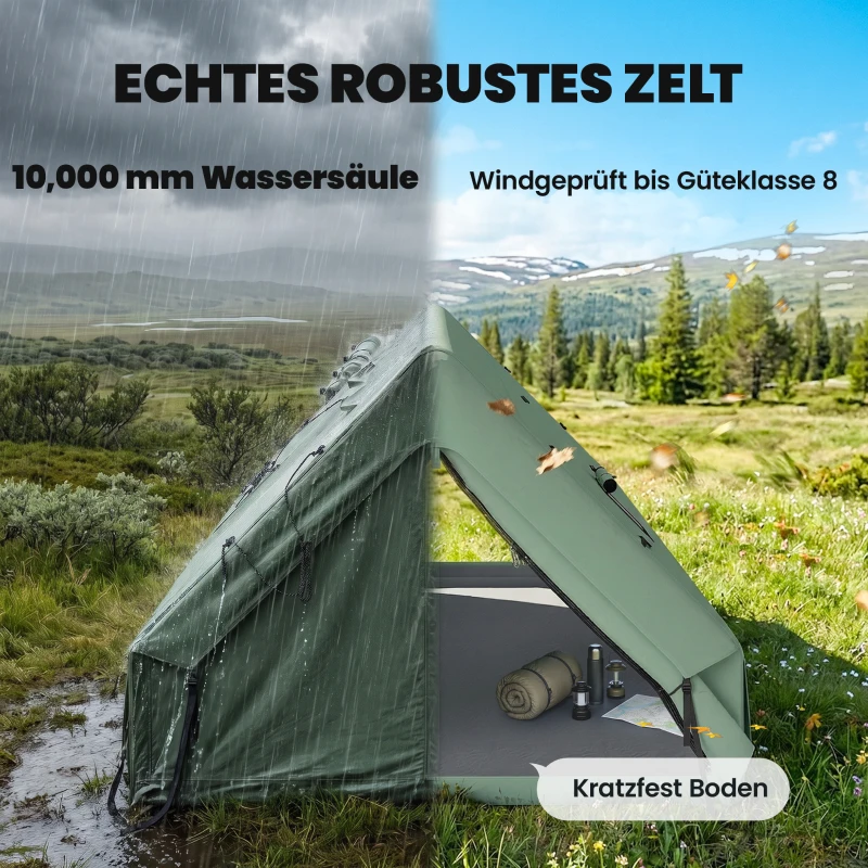 Outsunny Aufblasbares Zelt 8-10 Personen Schneller Aufbau 4-Jahreszeiten Wasserdicht Kratzfest Zelt mit Kaminöffnung Dachfenster