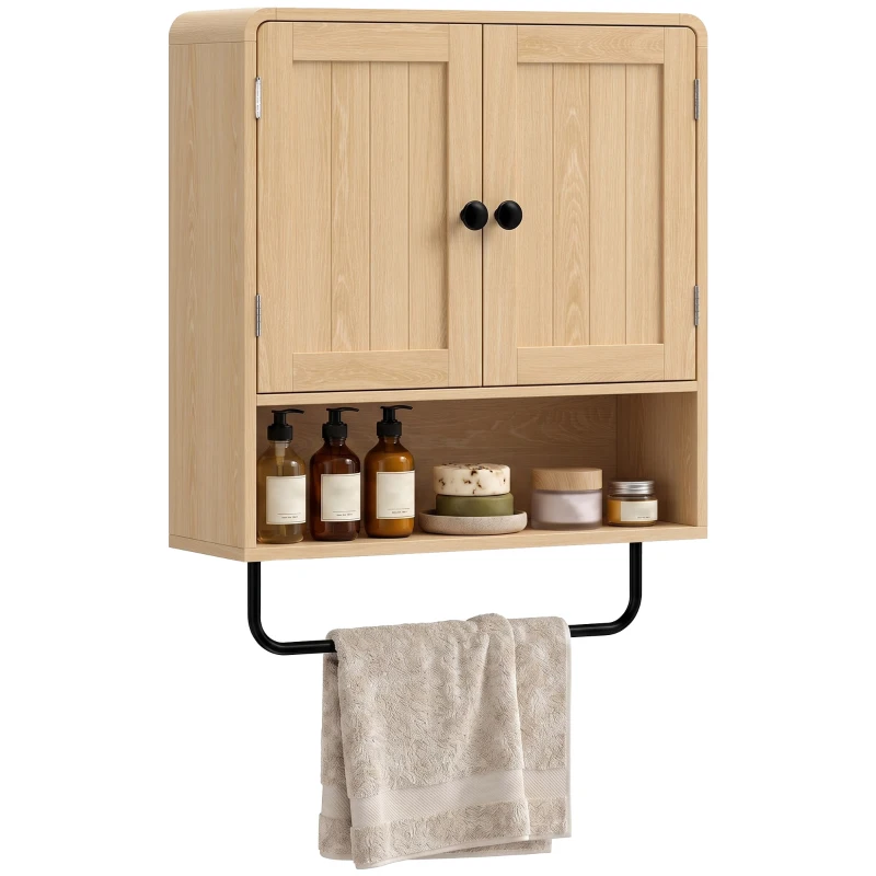 HOMCOM Bathroom Cabinet Wall Mounted, Bathroom Wall Cabinet with 2 Doors, Adjustable Shelf Storage for Toilet, Oak