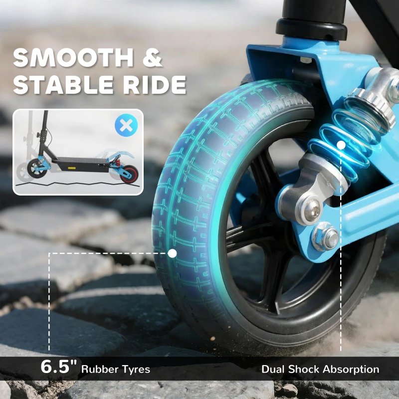 AIYAPLAY Foldable Kids Electric Scooter with LCD Display, Dual Shock Absorption, Up to 15 KM/H, Max Range 6 KM for Age 6-14, Blue
