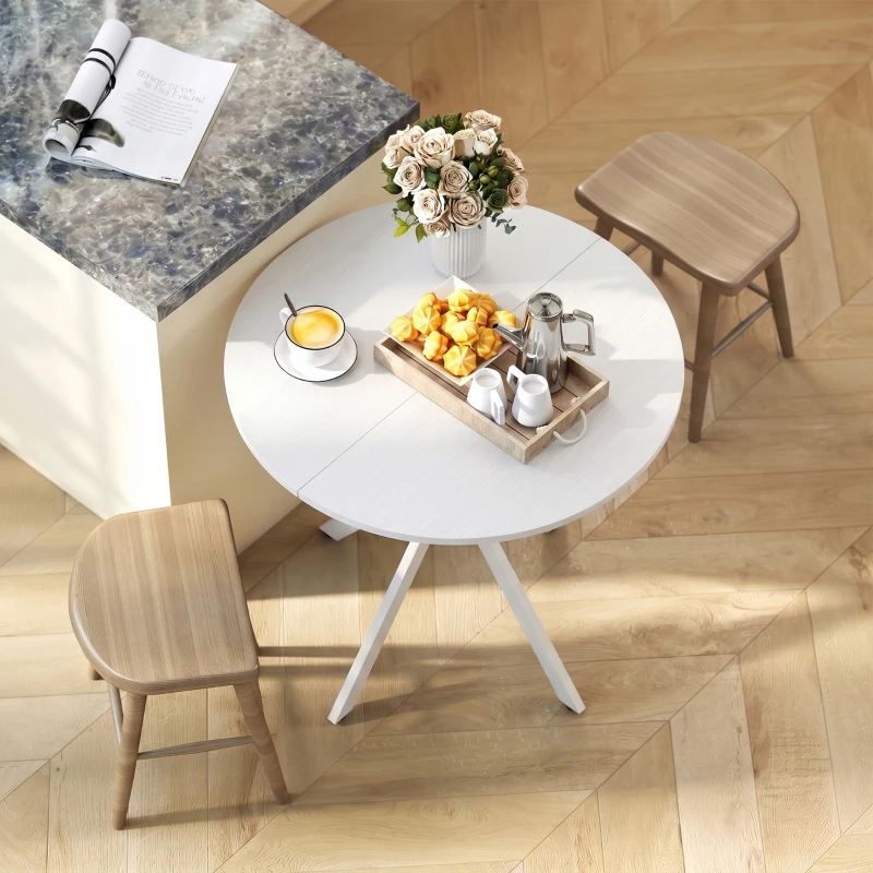 HOMCOM Tavolo da Pranzo Rotondo Stile Industriale con Gambe a Croce in Acciaio, Ø80x75 cm, Bianco