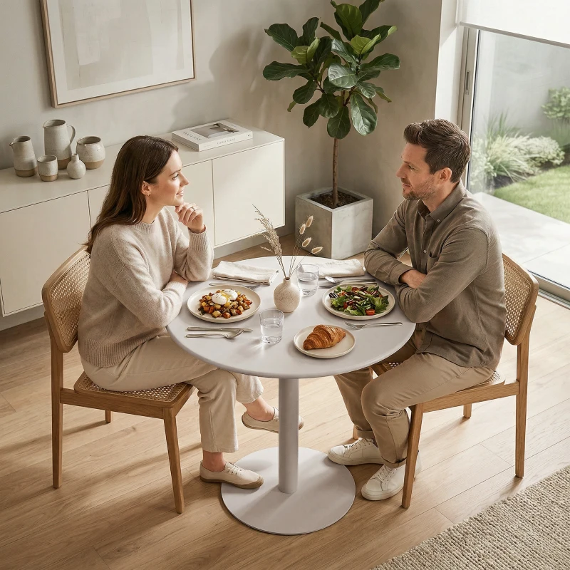 HOMCOM Runder Küchentisch für 2 Personen mit Stahlgestell, platzsparend, 60 x 60 x 72 cm, Beige