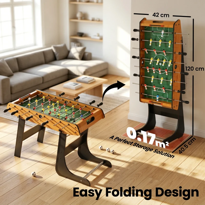 HOMCOM Folding Football Gaming Table Mini Foosball Soccer Table for Family Fun Indoor Play Sports