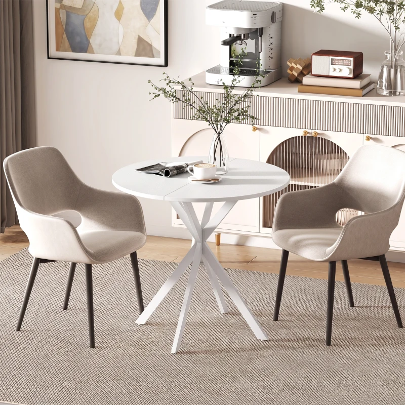 HOMCOM Table de cuisine ronde, 80 cm, plateau compact, panneau de particules, métal, blanc