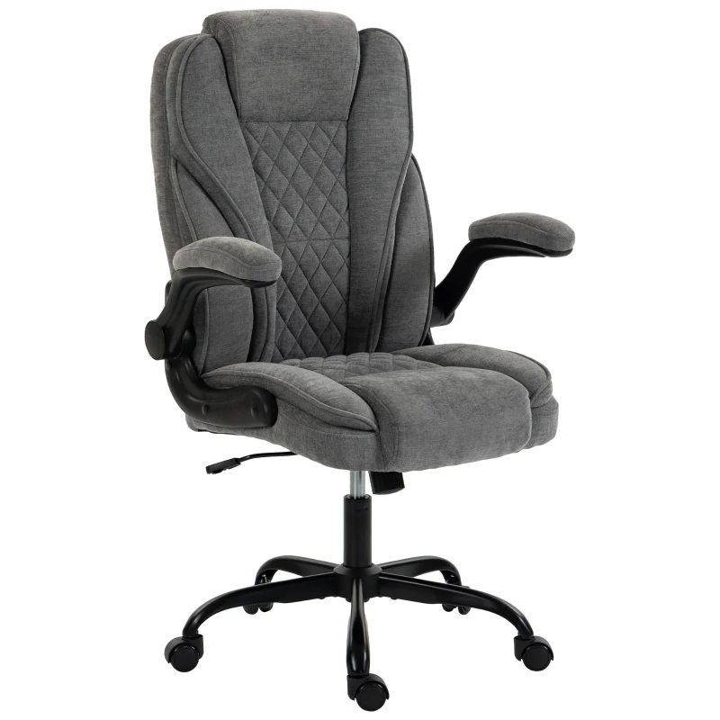 HOMCOM Office Chair, Ergonomic Desk Chair with Flip-up Armrest, Pocket Springs, Swivel Wheels, Adjustable Height, Grey