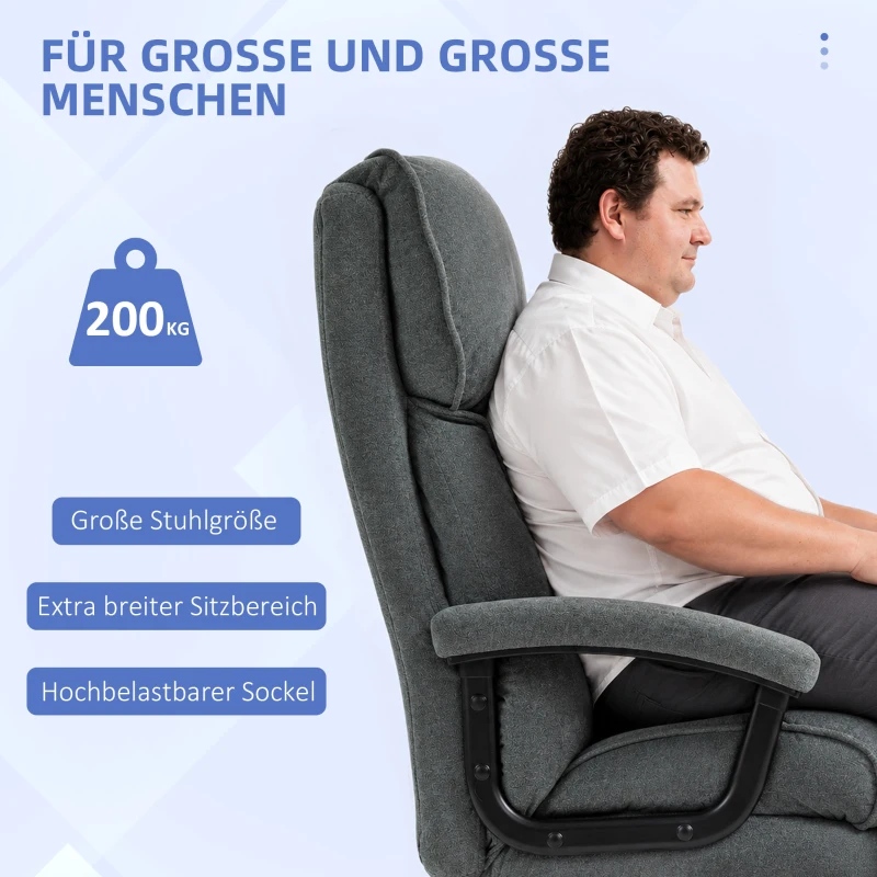 HOMCOM Großer hoher Bürostuhl, 200 kg Tragekapazität, robuste Konstruktion, weicher Bezug, Hellgrau(m-4)