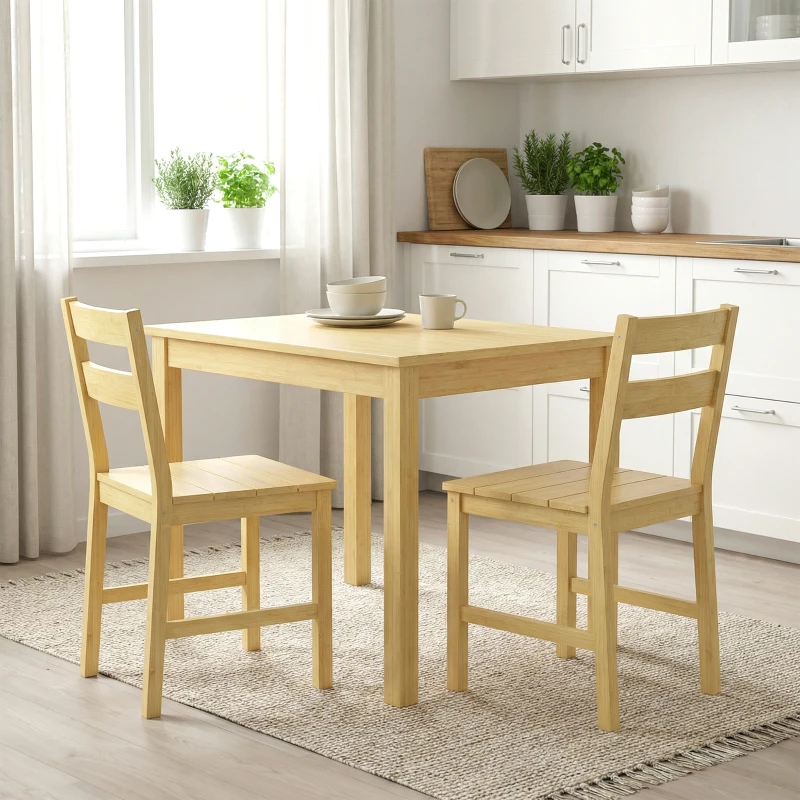 HOMCOM Lot de 2 chaises de salle à manger en bambou, chaises de cuisine sans accoudoirs avec assise à lattes, bois naturel