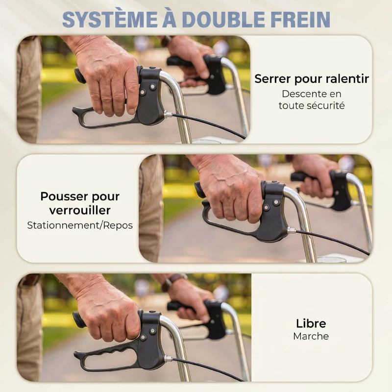 HOMCOM Déambulateur 4 roues pliable, rollator en acier inoxydable, siège rembourré en PU, poignée réglable, bleu