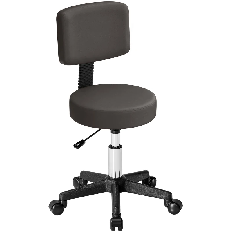 HOMCOM Tabouret massage a roulettes reglable en hauteur pivotant avec dossier ergonomique gris