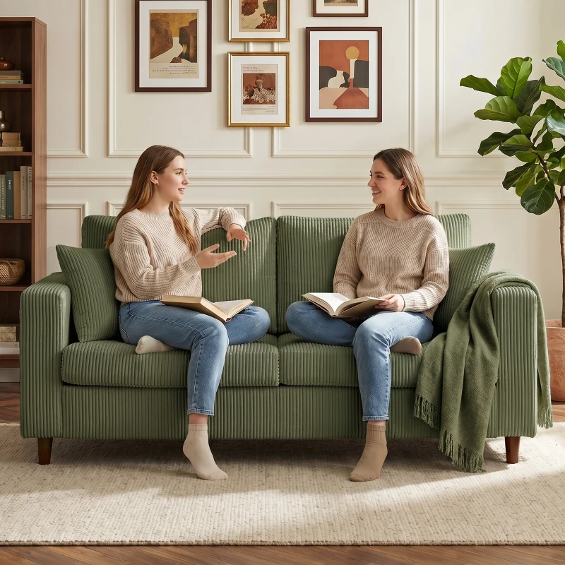 HOMCOM 2-zits cordbank met brede diepe zitting en pocketveringvulling, groen