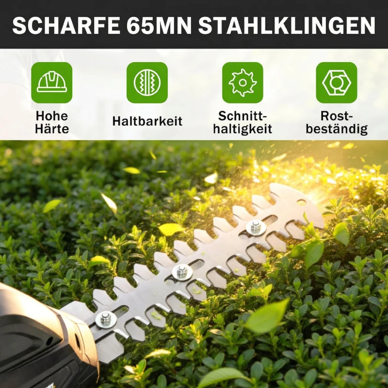 Outsunny 2-in-1 Elektrischer Hecken & Strauchschere mit 2 x 7,2V Wiederaufladbaren 2,0 Ah Akku, 2 Austauschbaren Klingen Schwarz