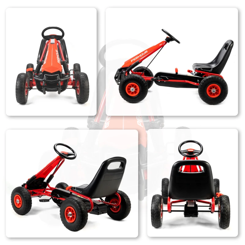 AIYAPLAY Pedal-Gokart für Kinder, höhenverstellbarer Sitz, EVA-Räder, Bremse, Kupplung, 3-8 Jahre, Rot