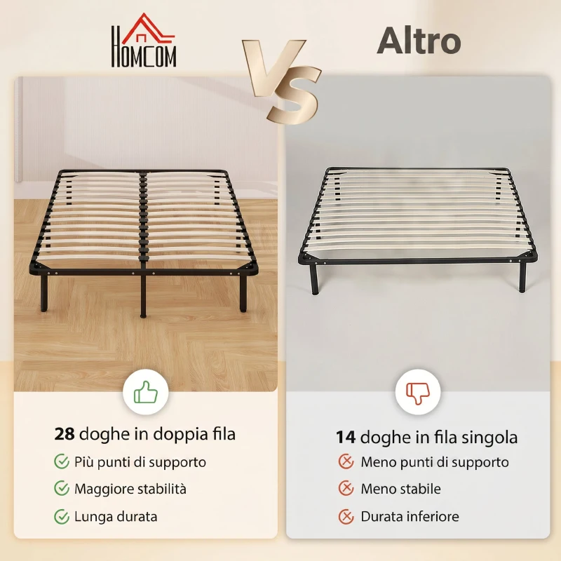 HOMCOM Letto Matrimoniale Industriale a 28 Doghe con Spazio Contenitore, in Legno e Acciaio, 190x140x31 cm, Nero e Legno