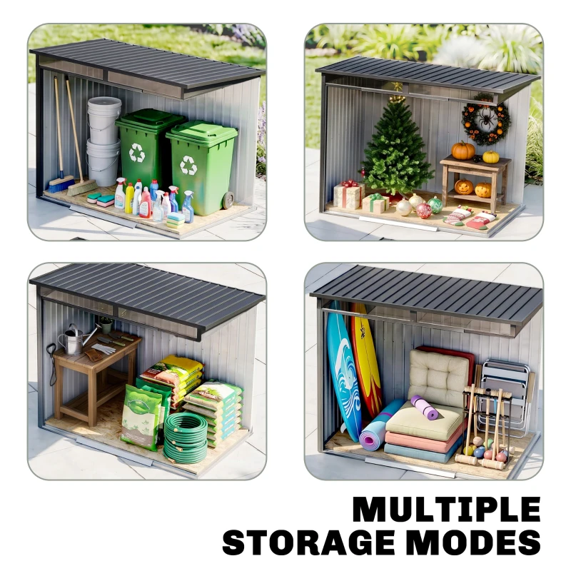 Outsunny 6.5 x 4FT Galvanised Metal Shed with Foundation Kit, Lockable Tool Garden Shed with Double Sliding Doors, Vents, Grey