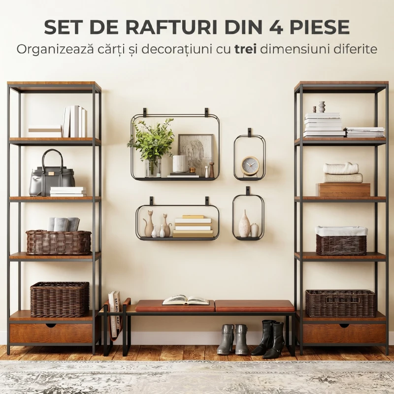 HOMCOM rafturi suspendate perete, rafturi decorative moderne