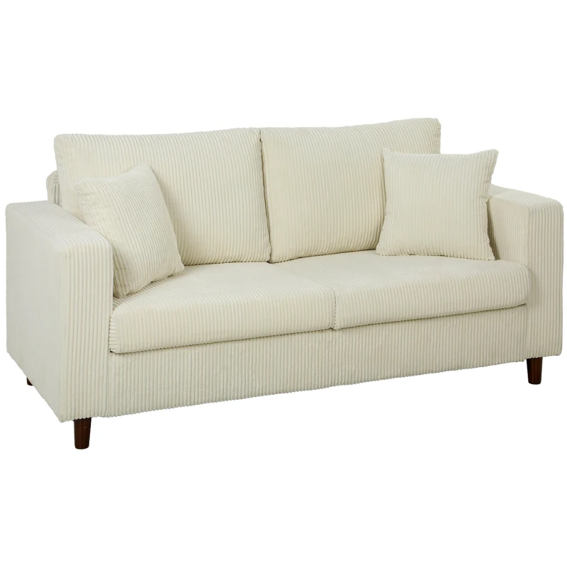 HOMCOM Canapé 2 Places en Velours Côtelé, Canapé de Salon Moderne 170 cm, Assise Large, Coussin à Ressorts, Crème