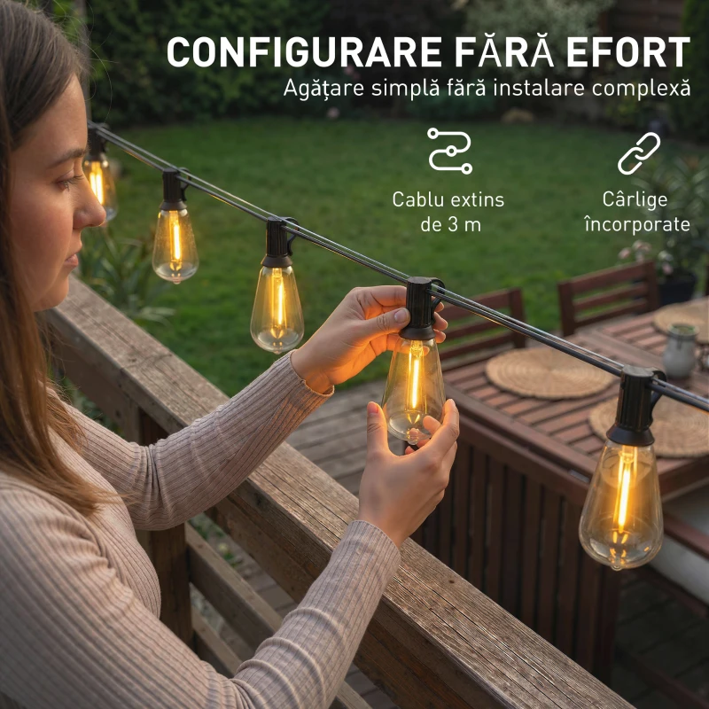 HOMCOM Ghirlandă Luminoasă de Exterior cu 50 de Luminite LED IP44, din PET și Plastic, 18x0.38x0.09 m, Negru și Transparent