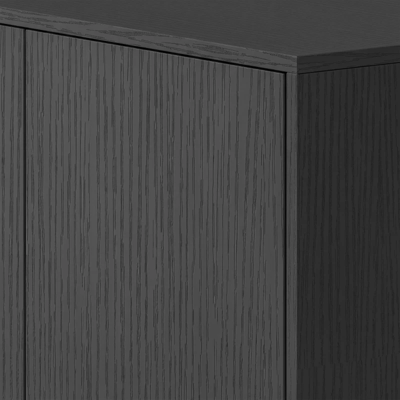 HOMCOM Aparador Alto de Cocina, Armario de Cocina, 4 Puertas con Cierre Suave, 2 Compartimentos Abiertos y Estantes Regulables, Negro