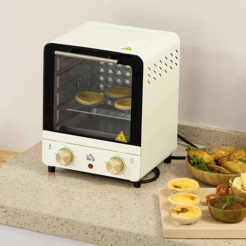 HOMCOM Mini Forno Elétrico 15 Litros 1000W com Temperatura até 230°C e Temporizador 60 Minutos 25,5x27,5x32cm Creme