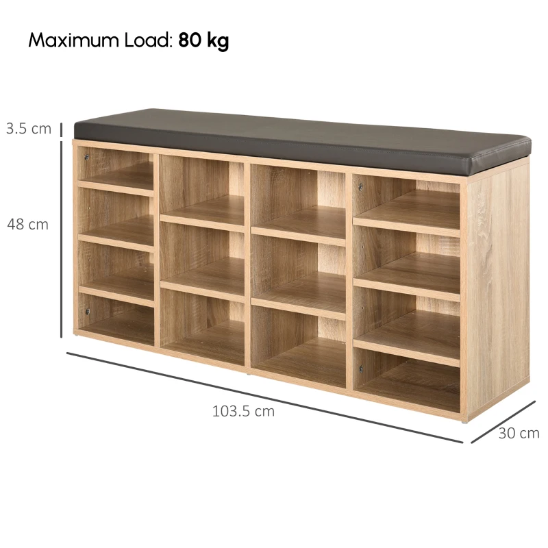 HOMCOM Multi-Storage Shoe Rack w/ 14 Compartments Cushion Moving Shelves Solid Frame Foot Pads Home Office Tidy Organisation Boots Trainers Brown