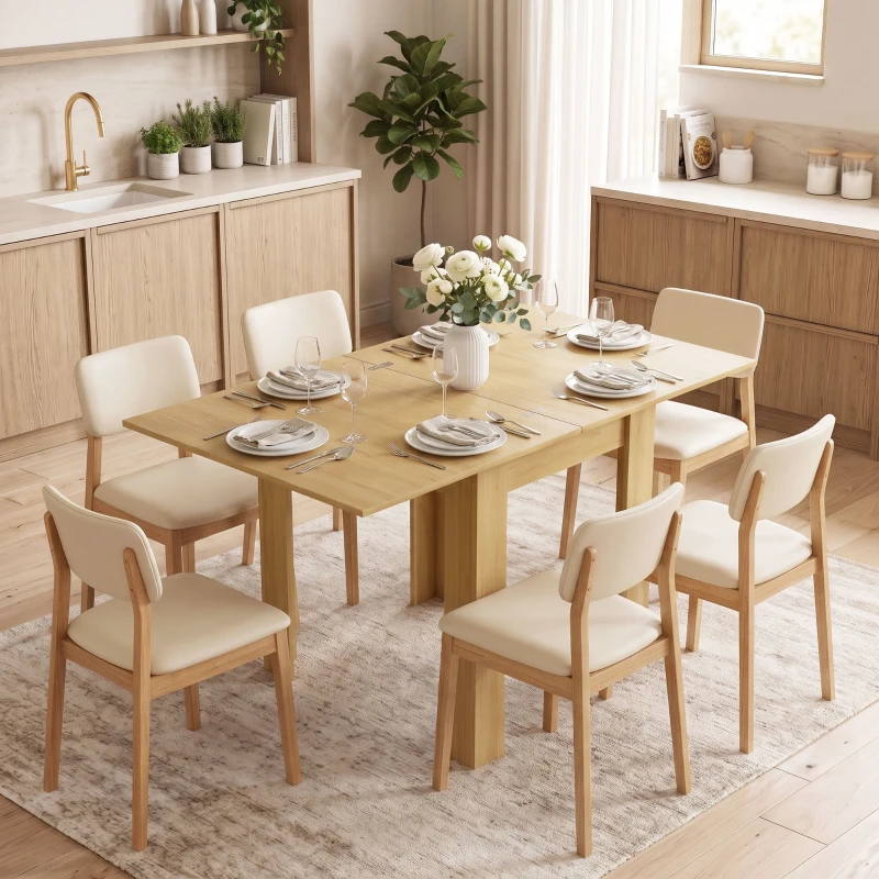 HOMCOM Mesa Extensible 70/140x80 cm de Comedor Moderna para 4-6 Personas Ahorra Espacio para Cocina y Comedor Madera Natural