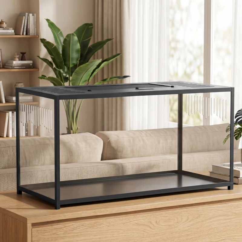 PawHut Gaiola para Hamster Habitat para Roedor Vista Panorâmica 360° Estrutura Robusta em Metal Espaço Estanque Profundo 100x50x52,5 cm Preto