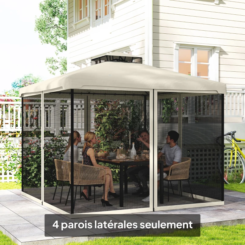 Outsunny Moustiquaires pour tonnelle barnum pavillon de jardin 3 x 3 m - lot de 4 moustiquaires zippées noir et crème