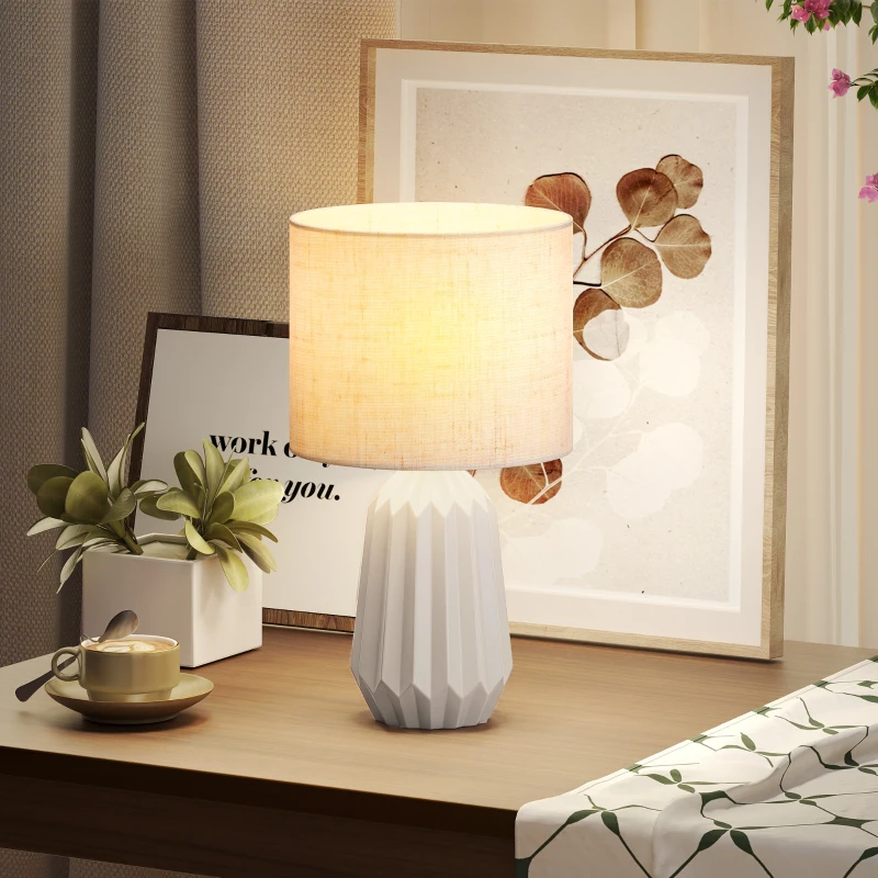 HOMCOM Tafellamp, nachtlamp met linnen kap, tuimelschakelaar, bureaulamp, 22 x 22 x 39 cm, beige