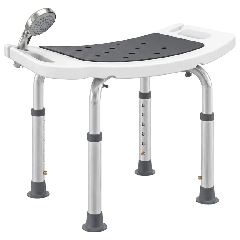 HOMCOM Scaun de Duș din Aluminiu și Plastic Antialunecare, Înălțime Reglabilă 6 Niveluri 39-52cm, Gri