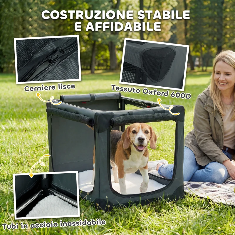 PawHut Trasportino Morbido per Cani e Gatti Pieghevole con Cuscino, Copertura Lavabile, Porte, in Oxford Traspiranti 600D, 76x54x54 cm, Verde