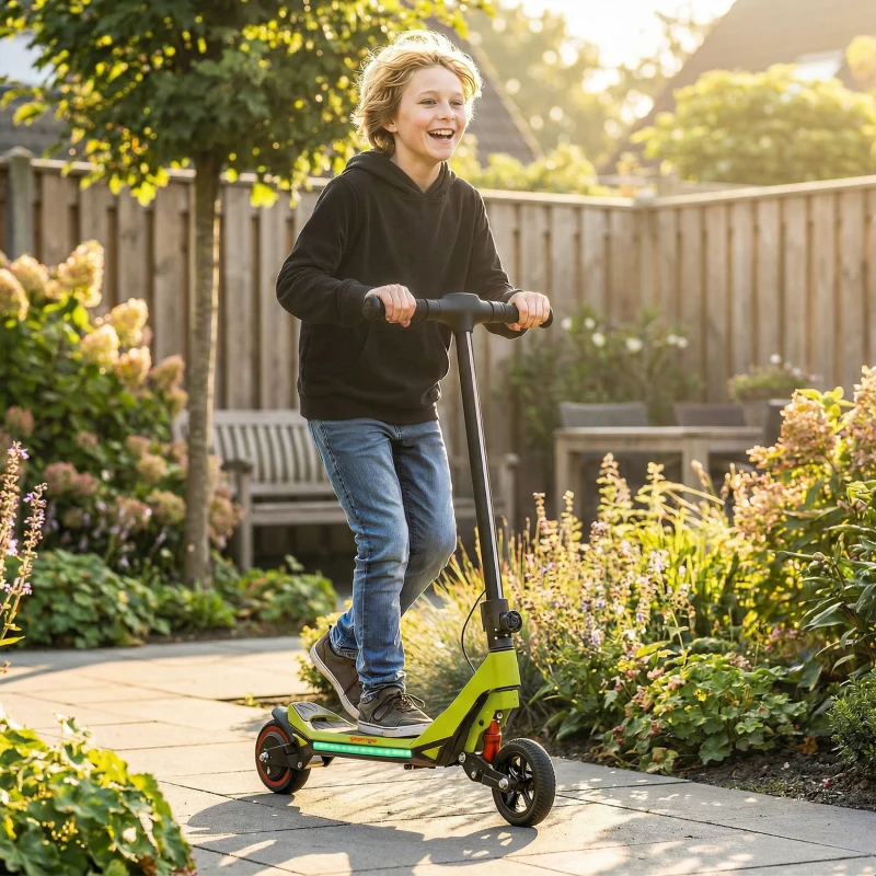SPORTNOW Electric Scooter for Kids, Foldable E Scooter for Age Age 6+ with LED Display, RGB lights, Up to 16km/h, Green
