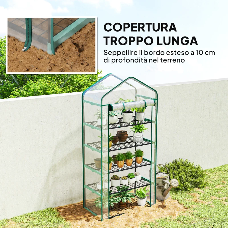 Outsunny Serra a Casetta a 5 Livelli con Ingresso Avvolgibile, in Acciaio e Polietilene, 90x49x193 cm, Trasparente