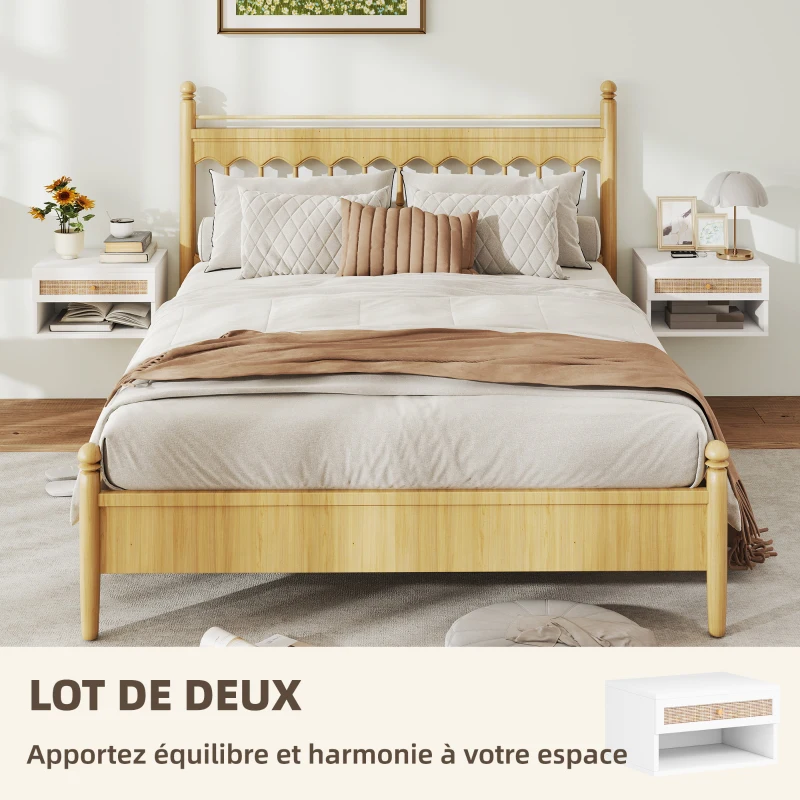 HOMCOM Lot de 2 tables de chevet murales tiroir coulissant, niche, plateau - en bois dim. 40L x 34l x 23H cm