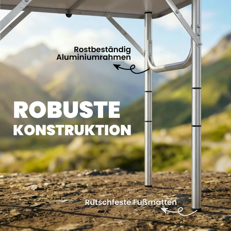 Outsunny Campingtisch Klapptisch mit Netzfach, 4 Höhenverstellungen, Tragegriff Aluminium 60 x 40 x 26-60 cm Schwarz
