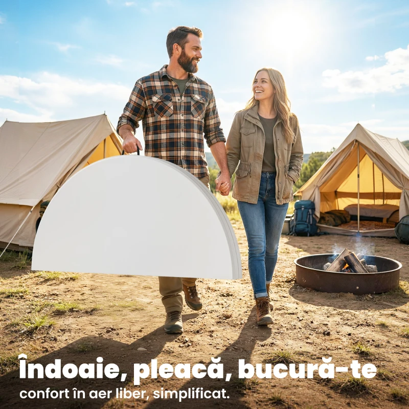 Outsunny Masă de Camping Rotundă Pliabilă, din Metal și HDPE, 120x120x74 cm, Alb