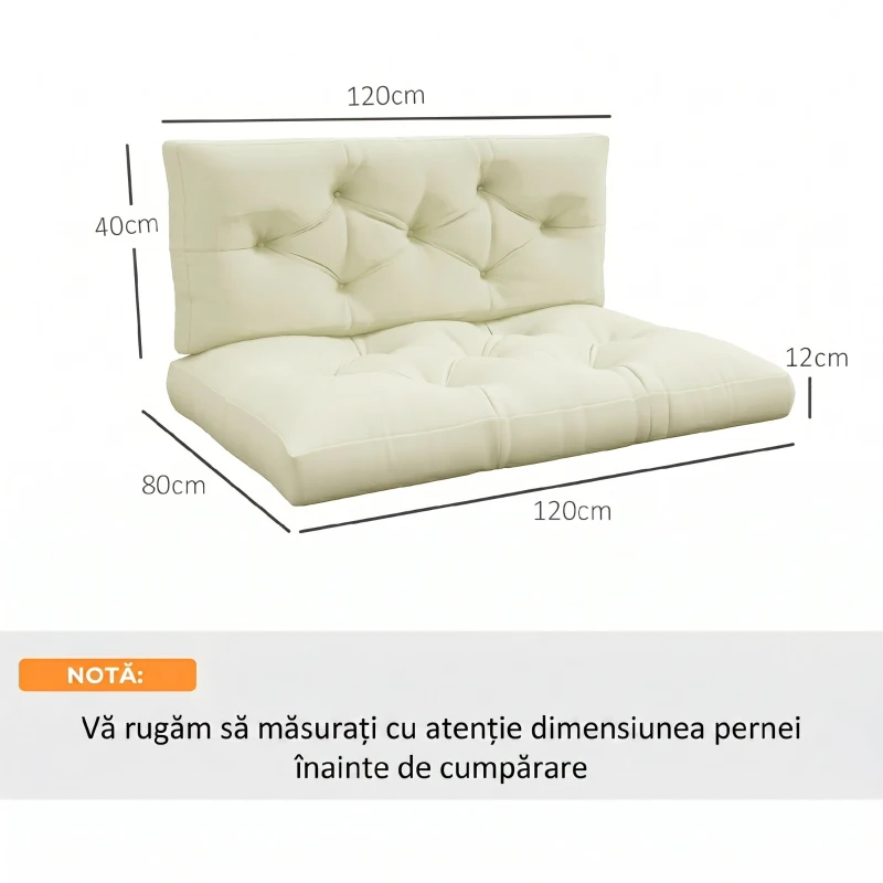 Outsunny Set 2 Perne de Grădină pentru Ședere și Spate cu Umplutură Groasă, Perne de Exterior din Poliester pentru Canapele și Paleți, Crem