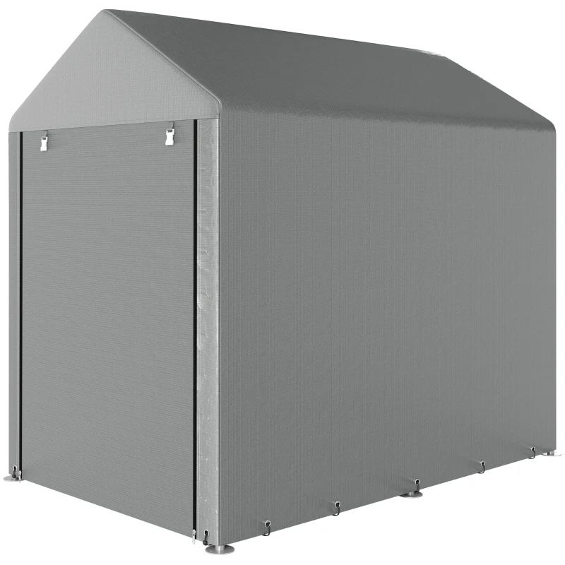 Outsunny Abri de Jardin Imperméable avec 2 Compartiments, Porte Enroulable à Fermeture Éclair, 120x179x165cm, Gris Clair