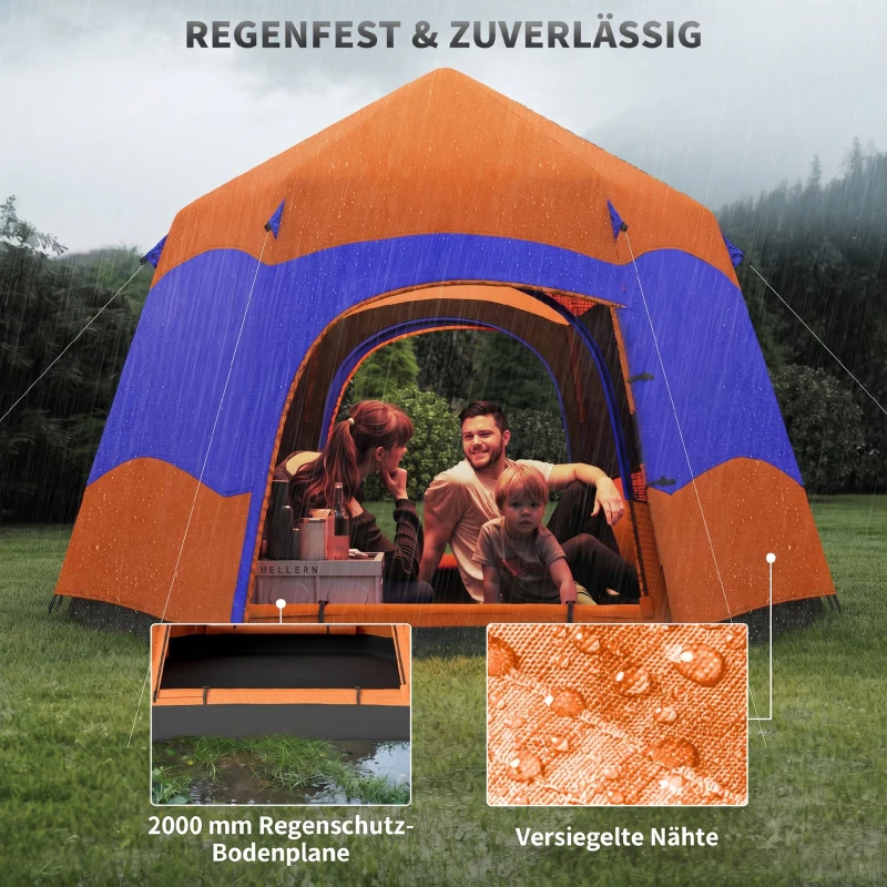 Outsunny Quick-Up Waterdicht Maken Tent - Dubbelwandige Familie Tent voor 4-6 Personen, Snel Op Te Zetten