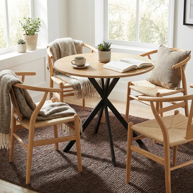 HOMCOM 80cm Industrial Round Dining Table - White Oak