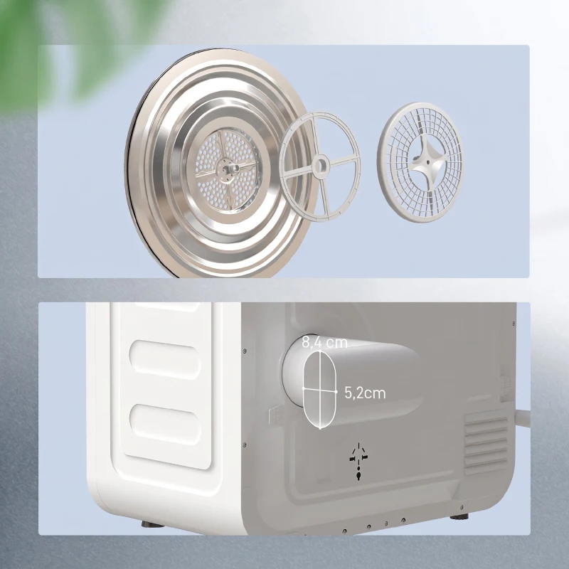 HOMCOM Mini Uscător de Rufe Portabil 4 kg, 5 Programe, 800W, Până la 60℃, Timer, Tambur Oțel Inoxidabil, Casă, Alb