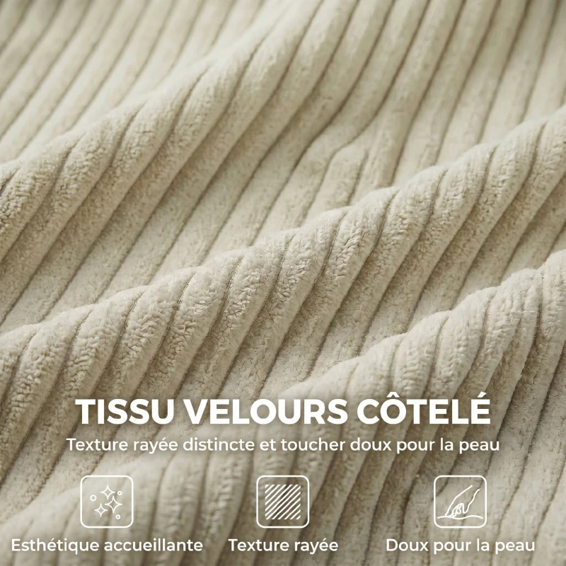 HOMCOM Canapé 2 Places en Velours Côtelé, Canapé de Salon Moderne 170 cm, Assise Large, Coussin à Ressorts, Crème