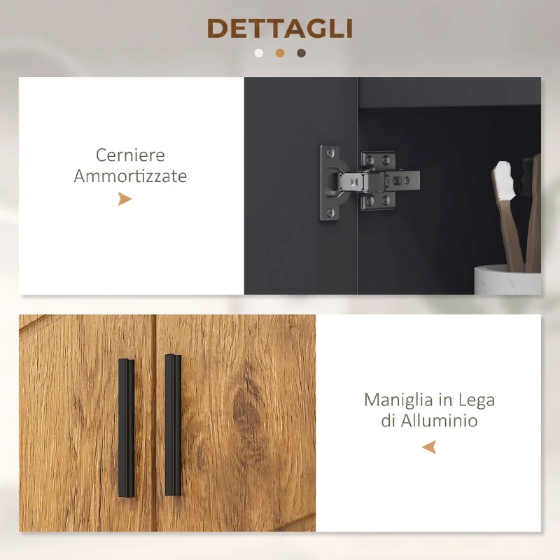 kleankin Mobile Sottolavabo Bagno per Piedistallo con Armadietto 2 Ante, 60x30x60cm, Rovere