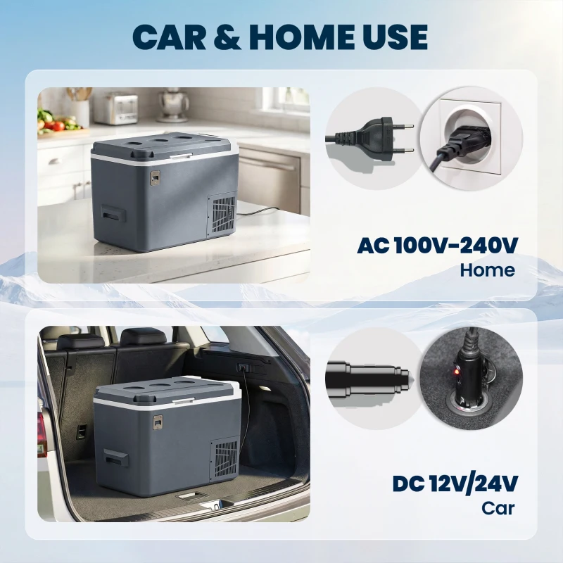 Outsunny Glacière Électrique Voiture 25L, Contrôle via Application, Modes MAX & ECO, 12V/240V, -20 à 20 °C, 58x33x38,3cm, Gris
