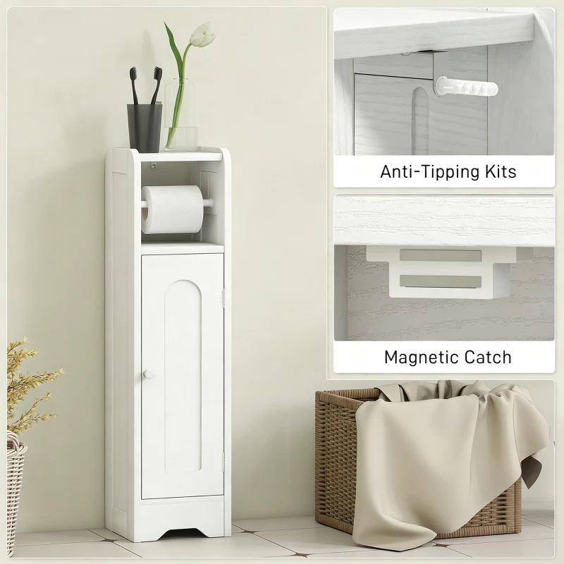 HOMCOM Armário de Casa de Banho Estreito Móvel Auxiliar de Casa de Banho 21x20x79 cm com Prateleira Ajustável Suporte para Papel Higiénico Branco