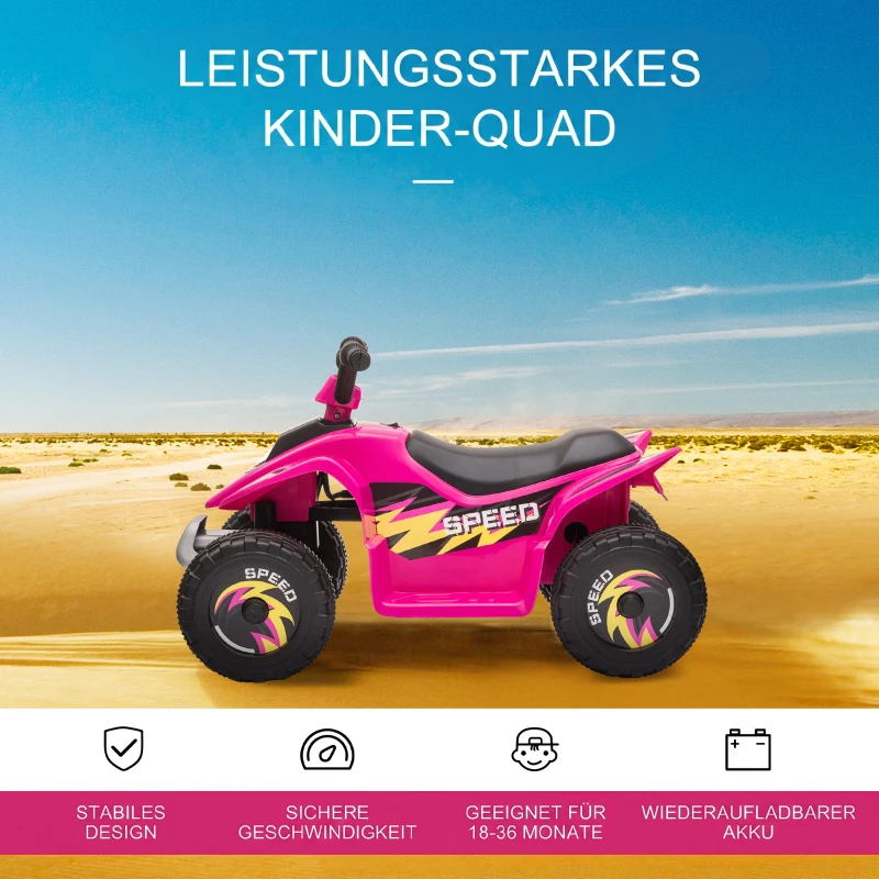 HOMCOM Kinder Quad Elektro 6V Kinderquad mit Vorwärts-, Rückwärtsfunktion für Kinder 1,5-3 Jahre bis 20 kg Rosa