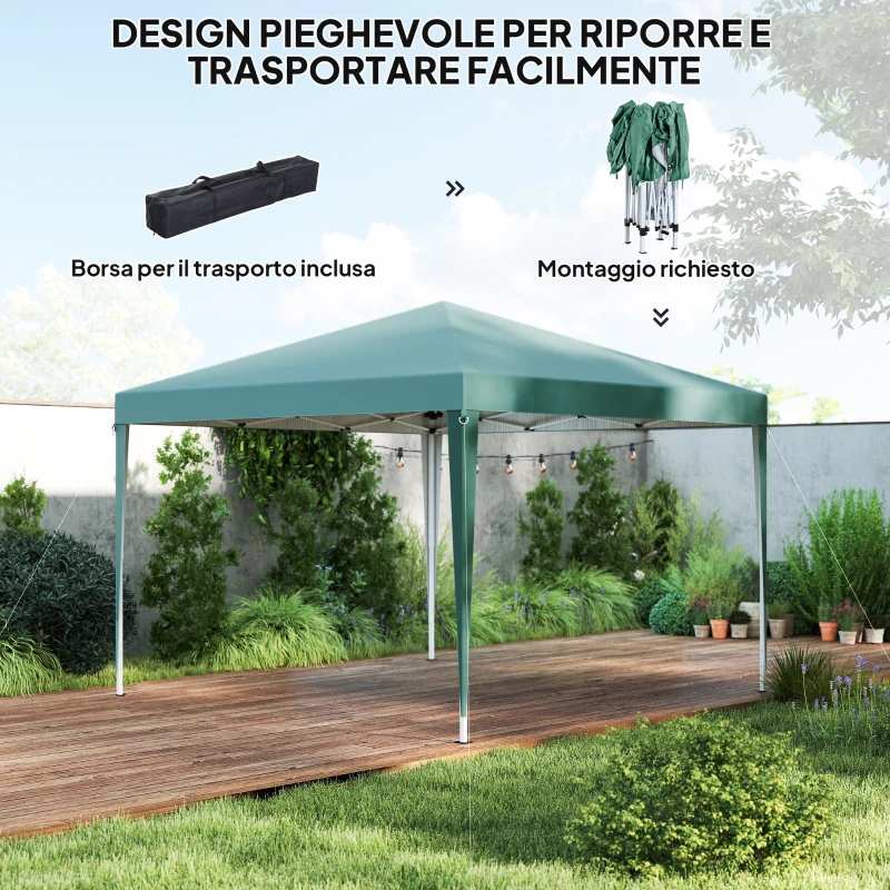 Outsunny Gazebo Struttura in Acciaio Pieghevole Rivestimento Tessuto Oxford Verde 3x3m